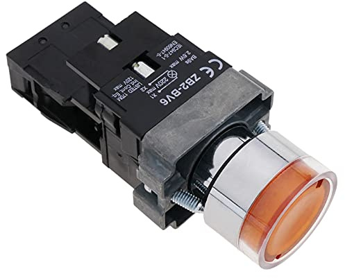 BeMatik - Pulsador de enganche 22mm 400V 10A con bloqueo y luz LED naranja