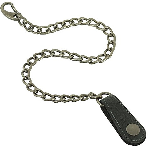 Sicherheitskette Bikerkette stabile Gliederkette inkl. Lederschlaufe mit Druckknopf 45 cm Kette für z.B. Kellnerbörsen Bikerbörsen Schlüssel etc. vers. Farben schwarz, braun, beige