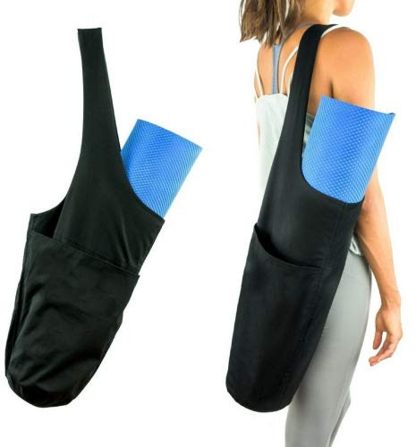 Vianber Yogamatte faltbar – Tragetasche aus Segeltuch mit Reißverschluss für Trainingsmatte – Schultertasche für Handy (schwarz)