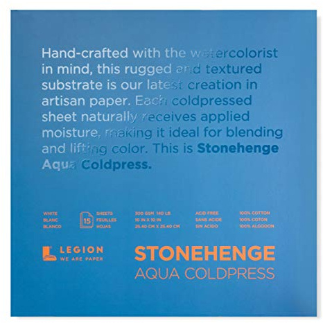 Legion Stonehenge Aqua Watercolor Block, 140lb. Cold Press, 10 by 10 inches, White, 15 Sheets (L21-SQC140WH1010)