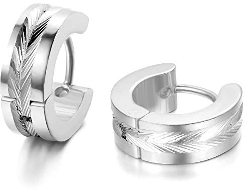 Feilok Herren Damen-Ohrringe Creolen Kreolen Ohrhänger Ohrschmuck Klapp-Creolen Edelstahl Stripe Poliert Ohrstecker für Männer Damen Blau Schwarz Gold Silber