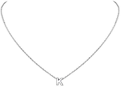 Suplight Damen 925 Sterling Silber Buchstabe A-Z Collier 3D Initiale Anhänger mit 45cm/1,5mm Rolokette Minimalist Schlüsselbein Kette Schmuck Accessoire für Party Abendkleidung
