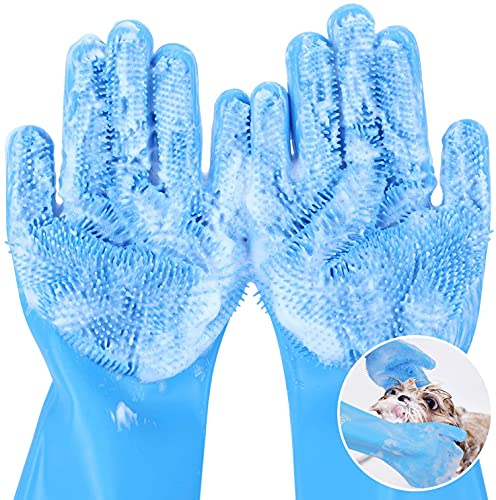 pecute Cleaning Gloves Multifunction, Dog Grooming Gloves, Kitchen Gloves, Washing Up Gloves Large, Heat Resistant Silicone Gloves Household, Bathing and Massaging Gloves for Dogs and Cats
