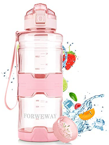 FORWEWAY Trinkflasche Sport 1,5 Liter BPA-Frei Wasserflasche Auslaufsicher Outdoor Tritan Kohlensäure Geeignet Sportflasche mit Filter Für Kinder Schule Gym Fitness Fahrrad Büro (Pink)