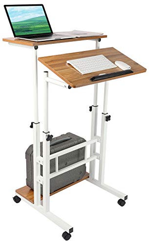 Zytty Mobile Standing Desk, Adjustable Computer Desk Rolling Laptop Cart on Wheels for Home Office, Tall Table for Standing or Sitting, Portable Laptop Stand for Small Spaces, Oak
