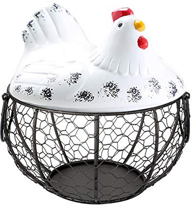 Cestino porta uova creativo a forma di gallina, decorazione domestica, organizer per uova da cucina, in metallo, cestino in ceramica alla moda, contenitore multifunzione per uova di frutta (B#04)