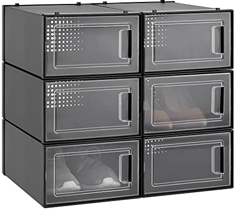 Navaris Schuhbox Set Schuhkarton Schuhkasten Aufbewahrung - transparente Frontöffnung - platzsparend und stapelbar - Set mit 6 Boxen