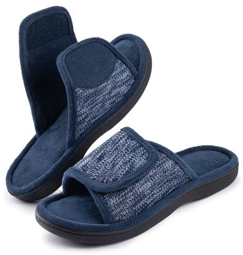 RockDove Men's Adjustable Wrap Memory Foam Slide Slipper, Size 10/11 UK Men, Navy Blue