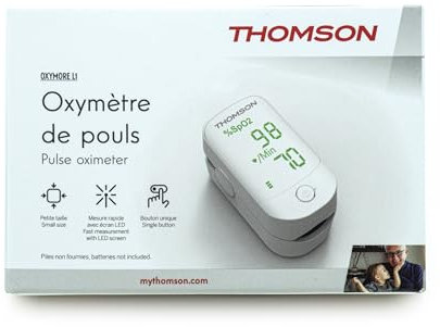 THOMSON Oxymore L1 - Oxymètre de pouls simple, précis et automatisé - Capteur photoélectrique de haute performance médicale - Utilisation idéale pour suivi de pathologie