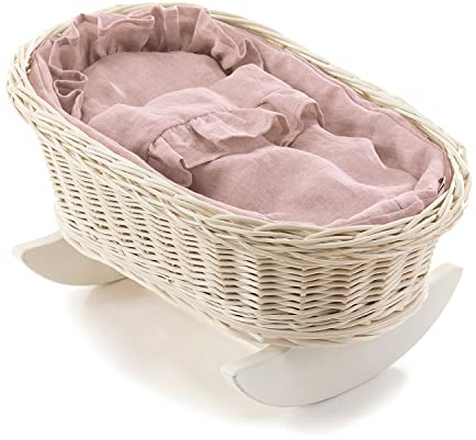 e-wicker24 DESAYER SCHAUKELBETT MIT Leine BETTWÄSCHE, EINE SHAUKELWEIGE AUS WEIDE, SCHAUKELBETT MIT LEINEN Kissen UND Decke, NATÜRLICHE KINDERSPIELZEUG, EIN Geschenk FUR EIN Kind (Pink)