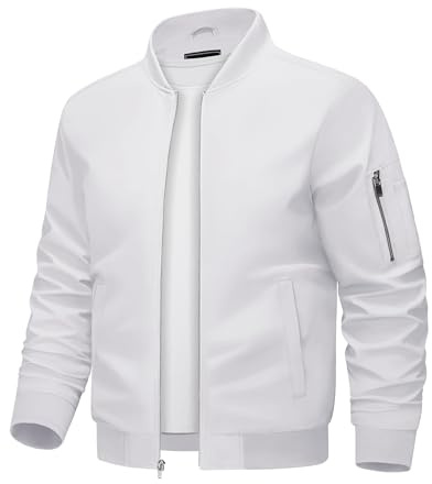 KEFITEVD Män sommar tunna basebolljackor casual bomber cargojacka militär vindjacka med flera fickor, Vitt, S