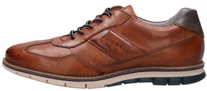 bugatti Uomo Casual sneakers stringate in pelle con rifiniture fatte a mano, Cognac, 45 EU