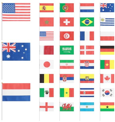BESPORTBLE 32 Länder International World Stick Flag Country Flags of The Poster Game Corner Poguelandia of 2025 Hand Held Bunting European String Pennant Banner Football Events