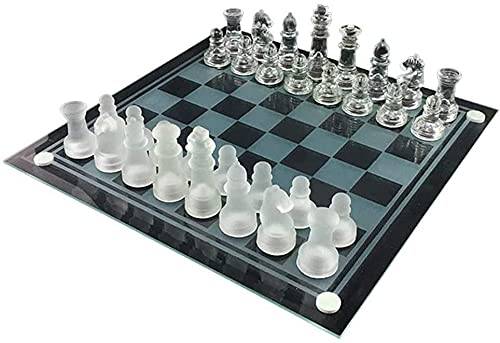Schach Schachspiel Schachbrett Das Glas-Schachspiel-Set enthält ein mattiertes/poliertes Glas-Schachbrett und 32 Schachfiguren mit gepolstertem Boden, ein Kristall-Schachspiel for Erwachsene und Kinde