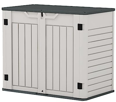 Patiowell Outdoor Storage Shed - Horizontal Storage Shed for Patio, Garden, Backyards, Multi-Opening Door Easily Storage for Trash Cans, Lawn Mower, Tools, 36 Cu Ft Without Shelf, Grey