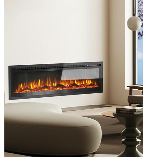 M.C.Haus Electric Fireplace Insert Wall Mounted Freestanding Heater Metal Panel Heater Colorful Flame Remote Control with Crystal, 900W/1800W (50/127cm, Black)