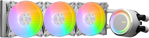 MSI MAG CORELIQUID E360 WHITE Kit Watercooling CPU, Plaque Froide en Cuivre Agrandie, Tête Waterblock ARGB & Ventilateurs FDB, Double Chambre, Radiateur Split-Flow, Compatible AMD & Intel