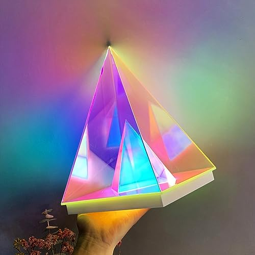 QCHIAN Pyramid Modern Table Lamp, Colorful Crystal Acrylic Prism Desktop Light, Unique Warm Night Light, 3D LED RGB Acrylic Multicolor Night Light for Home and Office Decor