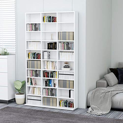 LAPOOH CD-Regal, CD Aufbewahrung, Medienregal, DVD-Regal, Album Für CDs, DVD Fächer, CD Ständer, Weiß 102x16x177,5 cm Holzwerkstoff