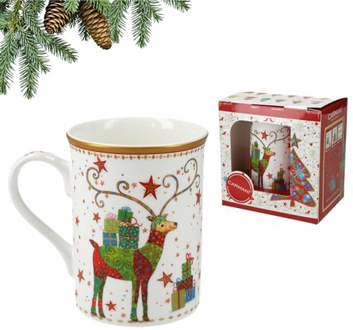 Carmani - Tazza di Natale, festa festiva tazza per tè, caffè, cioccolata calda decorata con tema natalizio 375ml