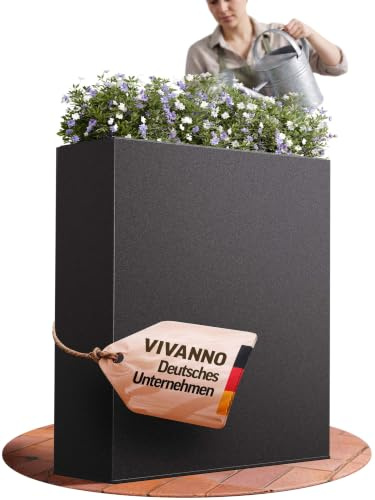 VIVANNO Pflanzkübel Raumteiler Sichtschutz Stahlblech 75x90x25 cm Schwarz | Wetterfester Blumenkübel aus pulverbeschichtetem Stahl, mit Einsatz, ideal als Trennelement für Garten, Büro und Terrasse