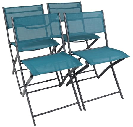 VCM Gartenstuhl 45x46x79 cm 4er Set klappbar Metall Balkon Outdoor | Sitzkomfort im Freien - Garten, Terrasse oder Balkon - Gäste und Familie - Metall, Textilene - 4er Set