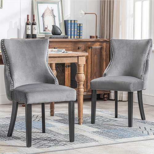 Lexiou 4-Fußstuhl, Stuhl Grau Samt Esszimmerstuhl, mit Knopfsteppung, Gestell aus Massivholz(Set, 2 St) (2, Grau)