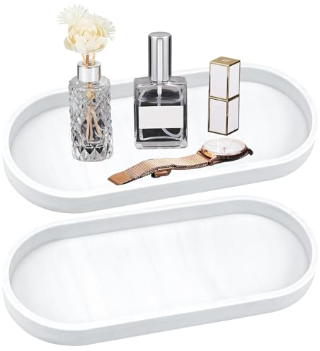 DKEROSS 2pcs 25x11cm Oval Badezimmer Tablett Bad Dekotablett Schmuck Schminktisch Dekoteller Kosmetik Make Up Aufbewahrung Tablett Dekoschale Badezimmer Bad Schale Silikon OvalTray für Waschtisch