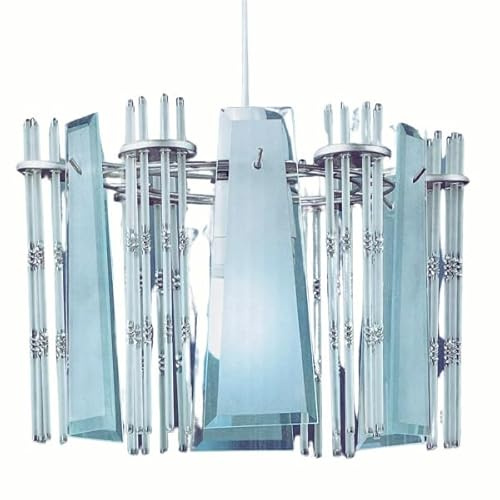Non-Electric Crystalline Glass Pendant Light with 6 Contemporary Sand Glass Panels & Glimmering Icicles