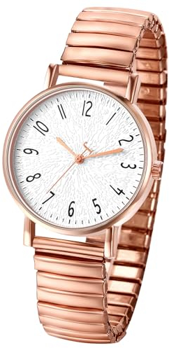 OIDEA Reloj Elástico Redondo Mujer: Relojes de Cuarzo Analógicos Oro Rosa para Señora y Personas Mayores Escala Números Arábigos Grande Correa Flexibles de Acero Inoxidable - Para Ocio Negocios Regalo