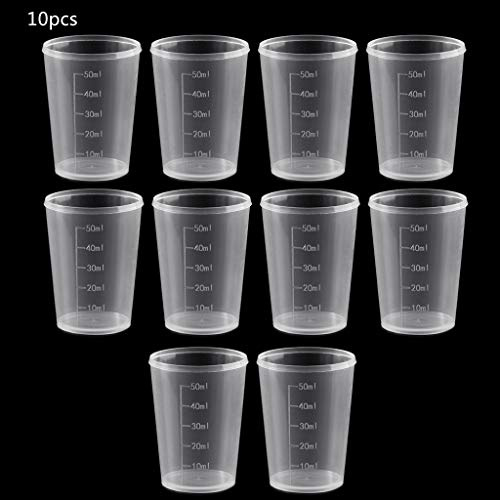 Messbecher, 50 ml, Mischbecher mit Skala für Farbe, Flüssigkeitsmessung, Schule, Labor, Experimente, Zubehör, 10 Stück