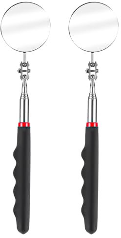 YBEATY 2 Stück Teleskop Inspektionsspiegel Set Rund 360 Grad Drehbar Ausziehbare Mechanischer Autospiegel Inspektionsspiegel Griffe Für Fahrzeug Inspektionen Techniker Werkzeug Geocaching