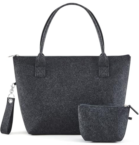 Xuniea Damen Filztasche mit Reißverschluss Filz Tragetasche Mittlere Einkaufstasche Handtasche Shopper mit Kosmetiktasche Portemonnaie Schlüsselanhänger Beplotten Bemalen Weihnachten