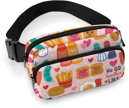 Sac banane pour homme et femme – Joli petit sac à bandoulière pour nourriture, œuf, pain, frites – Sac banane pour entraînement, course à pied, voyage avec sangle réglable