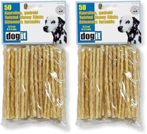 Dogit Hundesnack, Kaurollen für Hunde, gedreht, aus Rinderhaut, 12.5cm, 100er Pack