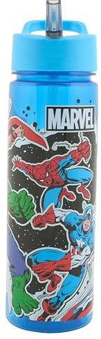Marvel Borraccia Avengers con cannuccia, riutilizzabile, per bambini, 600 ml, in polipropilene, colore blu, prodotto ufficiale di Polar Gear, senza BPA e in plastica riciclabile, per scuola, asilo