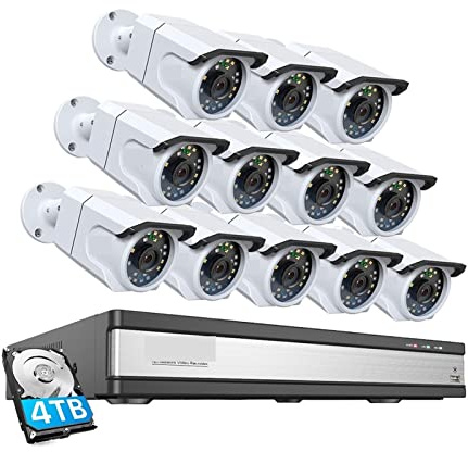 Sistema di telecamere di sicurezza per esterni della telecamera di sorveglianza di sicurezza 4K 1 6CH H.265+ NVR Kit 4 TB 12 Fotocamera PCS 8MP. All'aperto/indoor IP66 Fotocamera IP