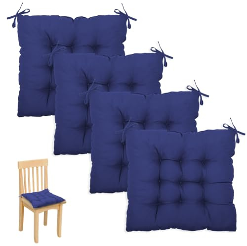Wapasezyar 4er Set Stuhlkissen, 40x40cm Sitzkissen mit Bändern, Sitzpolster Stuhl Sitzkissen, Gefüllt mit Bindebänder, Esszimmerstuhl Sitzauflage Stuhl für Sitzpolster (Königsblau)