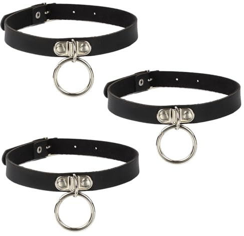 SAIIURV 3 Stück Gotik Punk Rock Leder Halsband für Frauen und Mädchen, Tattoo Gothic Choker Metall O-Ring Verstellbar Halskette Retro Einstellbar Kragen Lederhalsband (Schwarz)