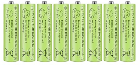 8 Stück AAA Akku NiMH1000mAh 1.2V, 1.2 Volt Verbesserte NI-MH Langlebige AAA Batterien Wiederaufladbare mit Hoher Kapazität für Kameras, Spielzeug, Fernbedienungen, Haushaltsgeräte, usw