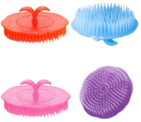 COLLBATH Brosse Massage Cheveux 4pcs en Pe, Masseur de Tête Cheveux, Douce Cuir Chevelu, Aide à Réduire les Démangeaisons, Facile à Sécher Couleur Aléatoire