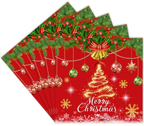 40 Stück Servietten Weihnachten – Weihnachtsservietten Mit Merry Christmas Motiv, 33x33cm – Weihnachts Servietten, Ideal Für Weihnachtsfeier, Tischdeko Weihnachten & Festliche Weihnachtsdeko Tisch