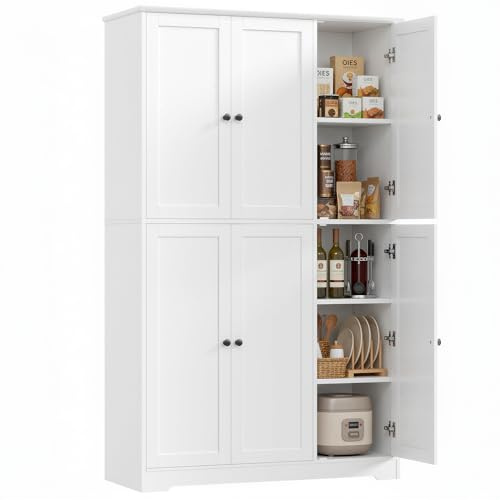 FirFurd Alacena Cocina, Armario Cocina Almacenaje, Muebles de cocinas, Armario despensa cocinas, 6 Puertas, Estantes Ajustables, Blanco, 106x37x180cm
