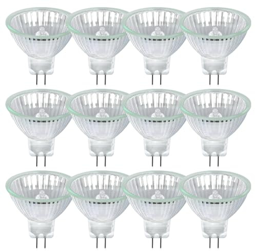Givurao 12 Stück MR16 35W Halogenstrahler 12V, GU5.3 Halogen Leuchtmittel 2700K Warmweiß Dimmbar, 400LM Halogen Reflektor Glühbirne, 2 Bi-Pin Base Halogenlampen für Deckeneinbau Schienenlampen