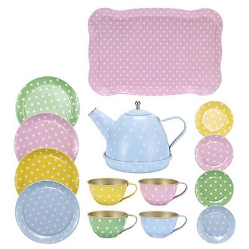 Juego de fiesta de té para niños, juego de simulación, cocina, postre, galletas, tetera, bandeja, juguetes de flores de metal para niñas pequeñas
