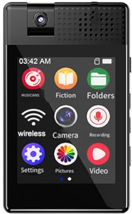 FACAIIO Lecteur MP3 sans fil 64 Go avec son HiFi, appareil photo 180°, haut-parleur intégré, enregistreur, lecteur ebook, écran 2,5, design portable, utilisation en déplacement, noir