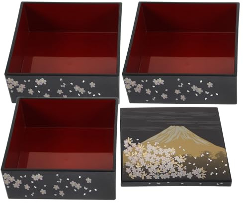 TOKIDNY Estuche Bento Japonés Pequeño 3 Capas Patrón Fuji, Caja de Servir Sushi Tradicional, Contenedor Reutilizable para Fiambrera, Apto para Picnic y Comidas al Aire Libre, Tamaño