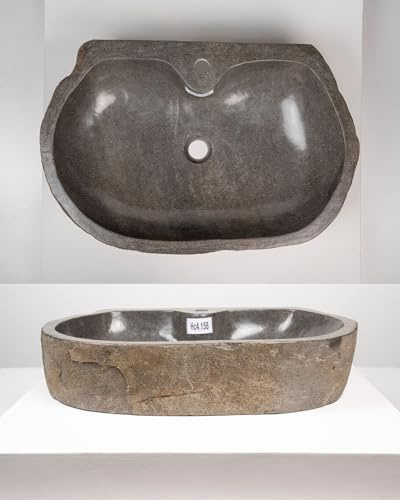 Lavello da appoggio in pietra naturale, 70 cm, in pietra di fiume Findling, per ospiti, WC, bagno, lavabo, lavandino a mano