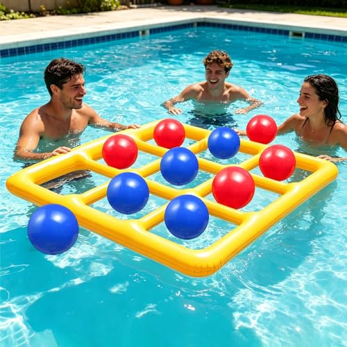 JOAASU Giocattolo gonfiabile per piscina Tic Tac Toe 3 x 3, gioco gonfiabile con 10 palline e pompa ad aria, giocattolo gonfiabile per piscina, giocattolo per piscina, per feste in piscina
