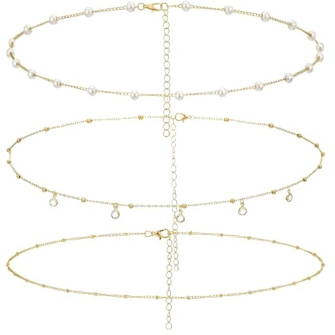 QKEOISUD 3PCS Gold Plated Waist Chain Set, Adjustable Layered Belly Chains